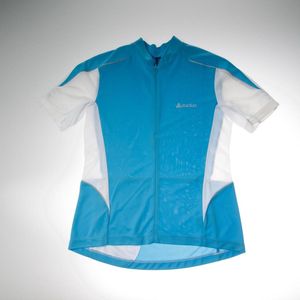 Fietsshirt Dames – Odlo – Korte Mouw en Rits – Lichtblauw/Wit maat L