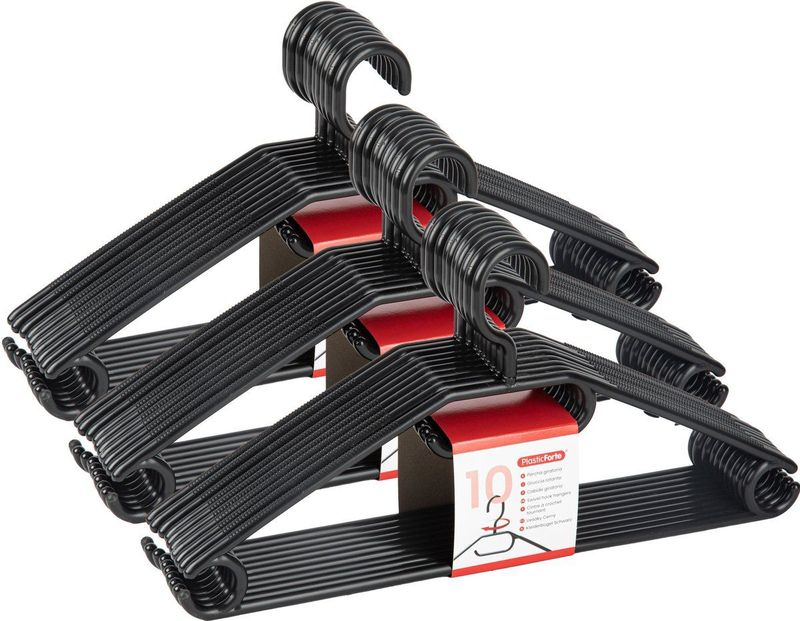 Plasticforte - Kledinghangers - Zwart - Set van 30 - Kunststof - 40,5 cm