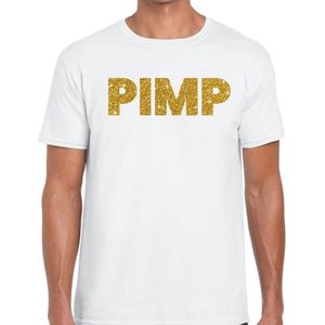 Pimp gouden glitter tekst t-shirt wit heren - heren shirt Pimp XL