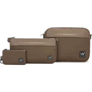 YLX Hybrid 3 Pieces Crossbody Bag | Pine Bark. Licht bruine 3-delige schoudertas, crossbody tas, bruin, voor dames, vrouwen. Gemaakt van gerecycled nylon, eco vriendelijk, duurzaam