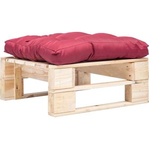 The Living Store Pallet hocker - Tuinpoef 60x60x35 cm - Rood kussen - Geïmpregneerd grenenhout