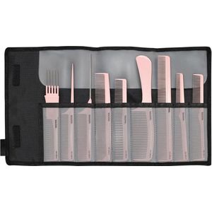 9-delig antistatische Kamset A-LINE ROSE - professionele styling tools met opbergetui