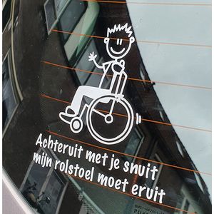 Rolstoelsticker - Gehandicaptensticker - Invalidesticker - Afstand houden - wit - 11 cm x 13 cm - herenvariant - minder valide