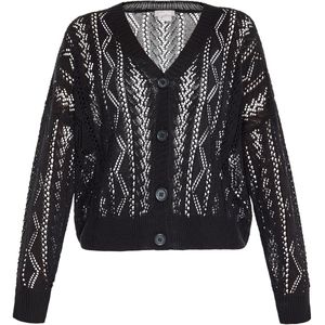 Usha - Gebreid Vest - Zwart - V-hals - Lange Mouwen