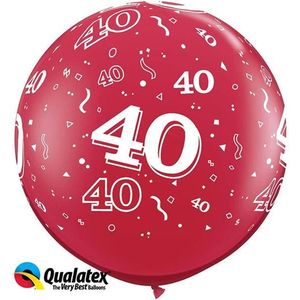 Qualatex - 40 Jaar Ballon Robijn Rood 90 cm - 2 stuks