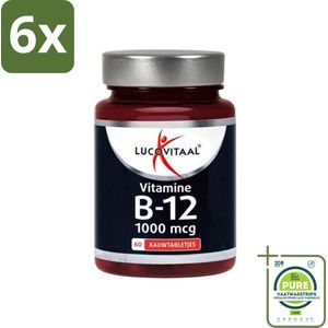 Lucovitaal - Vitaminen - B12 - 1000 Micogram - Kersensmaak - 60 Kauwtabletten - Voordeelverpakking - 6 stuks - Vitamine B12 - Energie