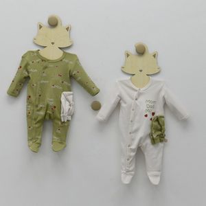 Baby Babykleding Babykleertjes Rompers & Boxpakken Boxpakjes Babykleding unisex - Boxpakje - Print - 4-delig- Jumpsuit Baby - Mom Dad Me - groen/wit - Met drukknoopjes - Maat 56