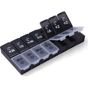 Gandria Pillendoos 7 Dagen - Pillendoosje - Pillesdoosjes met 14 Compartimenten - Medicijndoos met Stevige Sluiting - Grote vakken - Zwart