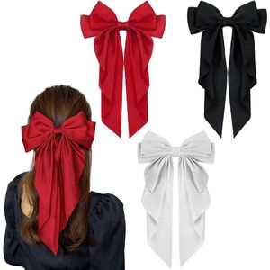Set van 3 haarstrikjes met lang zijdeachtig satijn voor dames en meisjes