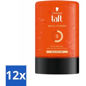 12 x Taft - Maxx Power 8 - Styling Gel - Langdurige fixatie - 300 ml - Haar Gel - Styling Gel - Taft Gel - Sterke Hold - Langdurige Fixatie