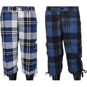 MaxMen – 2-Pack – Korte Broek Heren – Korte Broek Heren met Zakken – Bermuda Heren – Katoen - 3-Kwart Lengte – 1 x Blauw & 1 x Zwart - Maat L