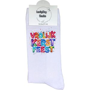 Vrolijk kerstfeest - Leuke sokken - Modern kerst - Grappige sokken - Kerstcadeau - LuckyDay Socks - Kerstsokken - Foute kerst sokken - Leuk kerst cadeau - Cadeau tip - Voor hem - Voor haar - Unisex - Maat 37-44