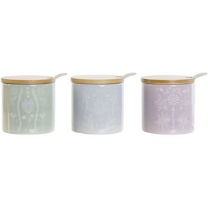 Suikerpot DKD Home Decor Blauw Groen Lila Bamboe Dolomite 7,5 x 7,5 x 7,5 cm (3 Stuks)