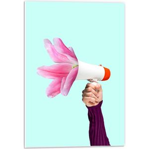 Forex - Megafoon met Roze Bloem - 40x60cm Foto op Forex