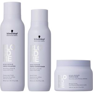 Schwarzkopf BlondMe Bond Repair Purple Shampoo 300ml + Conditioner 250ml + Mask 200ml