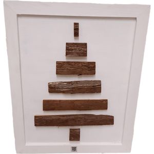 Houten kerstboom wit 59cm staand of hangend - Houtenkerstboom voor binnen