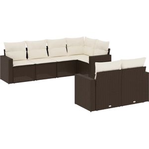 vidaXL - 7-delige - Loungeset - met - kussens - poly - rattan - bruin