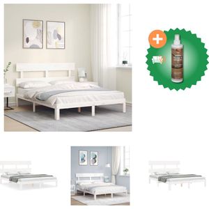 vidaXL Bedframe met hoofdbord massief hout wit 160x200 cm - Bed - Inclusief Houtreiniger en verfrisser