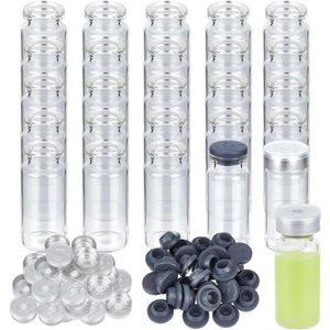 Premium clear glazen sample flesjes - 10ml/3.4oz - 30 sets - Lab glazen flesjes met rubber stop en aluminium top caps - Standaard crimp headspace flacon