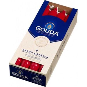 GOUDA Dinerkaars Gouda Kroonkaarsen 240/24 rood 16 kaarsen in 2 verpakkingen