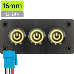 ProRide Metalen Drukschakelaars ON-OFF 12-24V - 16mm - Drievoudig inbouwpaneel - IP67 - LED indicatie Geel