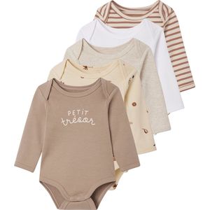 Set van 5 Rompertjes - Cappuccino - Lange Mouwen - US-Mouwgaten