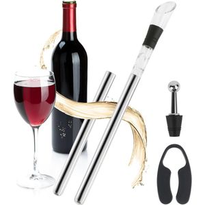 Wijnkoelerset, wijnkoeler, staaf van roestvrij staal, incl. staven + schenktuit + foliesnijder + flessendop, ideaal wijnaccessoire, cadeau voor wijnliefhebbers, rood/witte wijn, cadeau