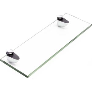Glazen Planchet, helder glas badkamer wandplank - RVS Hangend veiligheidsglas muurbevestiging badkamerplank badkamerrekje. 200 x 100 mm helder glas - MultiStrobe