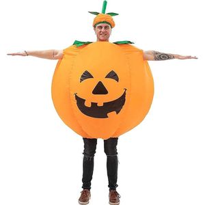 Halloween-pompoenkostuums voor volwassenen Opblaasbaar pompoenkostuum Opblaaspompoenpak Grappige pompoengezicht-jumpsuit Verkleedkleding voor Halloween-feest Kerstmasker