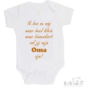 100% katoenen Romper ""Ik ben nu nog maar heel klein maar binnenkort zal jij mijn oma zijn!"" Unisex Katoen Wit/tan Maat 56/62