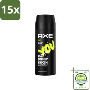 15 x Axe Deodorant Bodyspray You 150 ml - Grootverpakking - Deodorant - Deodorant Spray - Axe - 48 Uur Bescherming - Geurbestrijding