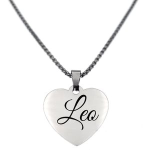 Ketting - Hart - Met Naam - Leo - Zilver