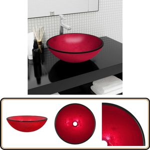 vidaXL Wasbak 42x14 cm Rood Gehard Glas Geharde Glazen Wastafel - Rode Wastafel - Modern Design Wastafel - Badkamer Accessoires - Wastafel Opbladen