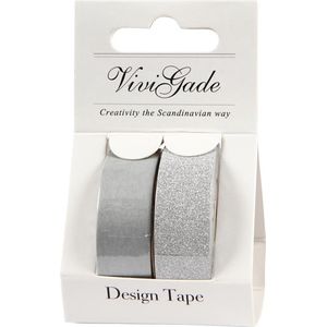 Masking tape, B: 15 mm, zilver, 2 rol/ 1 doos