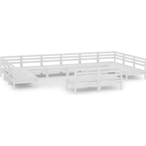 vidaXL Loungeset - 12-delig - Grenenhout - Wit Loungeset - Tuinset - Hout - Balkon - Terras