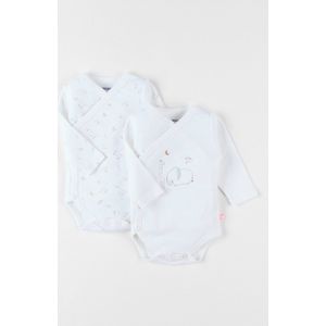 Noukie's - 2 Pack - Rompertje overslag - Unie - Ecru - vogeltje , giraf , olifant - 0 maand 50