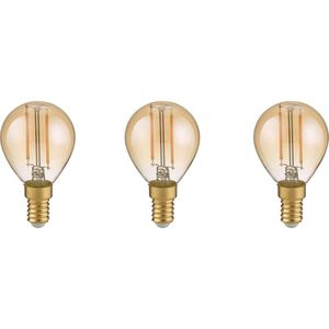 Trio leuchten - LED Lamp - Filament - Set 3 Stuks - E14 Fitting - 2W - Warm Wit - 2700K - Amber - Glas