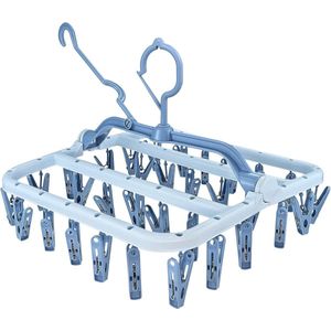 Sokkendroger, wasrek, kunststof hangdroger met 32 wasknijpers, vouwhangers voor ondergoed, babykleding, ondergoed, sokken, droogrek (blauw)
