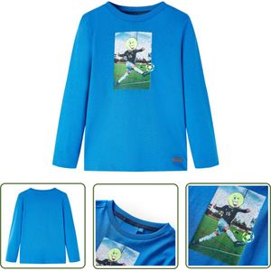 vidaXL Langmouwig Hemd - Kinderhemd - Kindershirt met lange mouwen 92 kobaltblauw - Jongenshemd - Blauwe Jongensshirts - Voetbalshirt