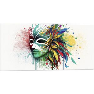 PVC Schuimplaat - Waterverf Tekening van Kleurrijke Carnavals Masker tegen Witte Achtergrond - 100x50 cm Foto op PVC Schuimplaat (Met Ophangsysteem)