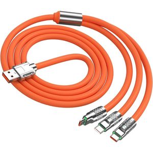 Snellaadsnoer 394ft 120W 3-in-1 Oplaadkabel - IOS Android USB C - Oranje Durable Oplaadsnoer - Telefoon Tablet Smartwatches .