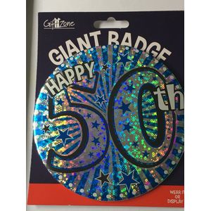 Button Groot Badge Giant Diameter 15cm 6inch Met Speld ""Happy 50th"" Verjaardag Birthday 50 Jaar Sarah Abraham
