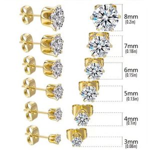 Aramat Jewels Oorbellen - Stalen Zirkonia Oorbellen Goudkleur en transparant - Roestvrij staal - Mannen - Kinderen - [3mm]