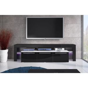 RTV Beta 150 Plus TV-meubel, met LED-verlichting, woonkamermeubel, breedte 200 cm, wit + zwart - Maxi Maja