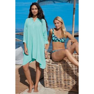 Sunflair dames strandtuniek – luchtige beachcover – lange blouse met knopen – in turquoise - Maat M