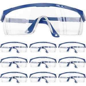 Veiligheidsbril voor Brildragers - 10 Stuks, Anti-condens en Anti-speeksel, Transparant en Blauw