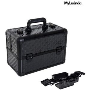 Mylucinda® Professionele Make-up Koffer – 4-Laags Make-up Organizer – Vergrendelbaar – 35x20x25 cm – Zwart