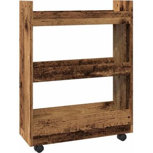 vidaXL - Opbergtrolley - smal - 3-laags - bewerkt - hout - oud - houtkleurig