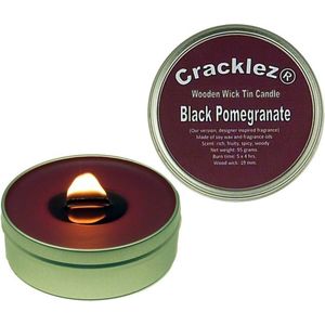 Cracklez® Knetterende Houten Lont Geur Kaars in blik Black Pomegranate. Designer Parfum Geinspireerd. Donker-rood.