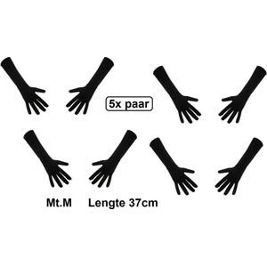 5x Paar handschoen lang zwart mt.M - Sinterklaas feest Pieten handschoen winter gala festival